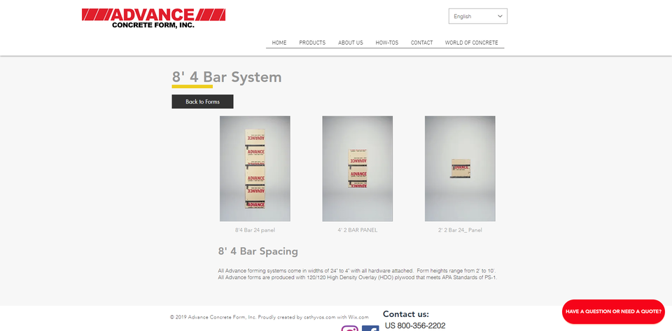 Advance Concrete Form 8' 4 Bar System